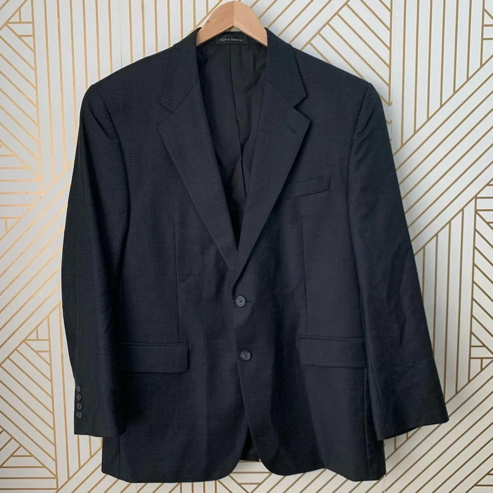 Izod 100% Wool Tweed Plaid blazer Sport Coat Jacket Classic Timeless gray 42R